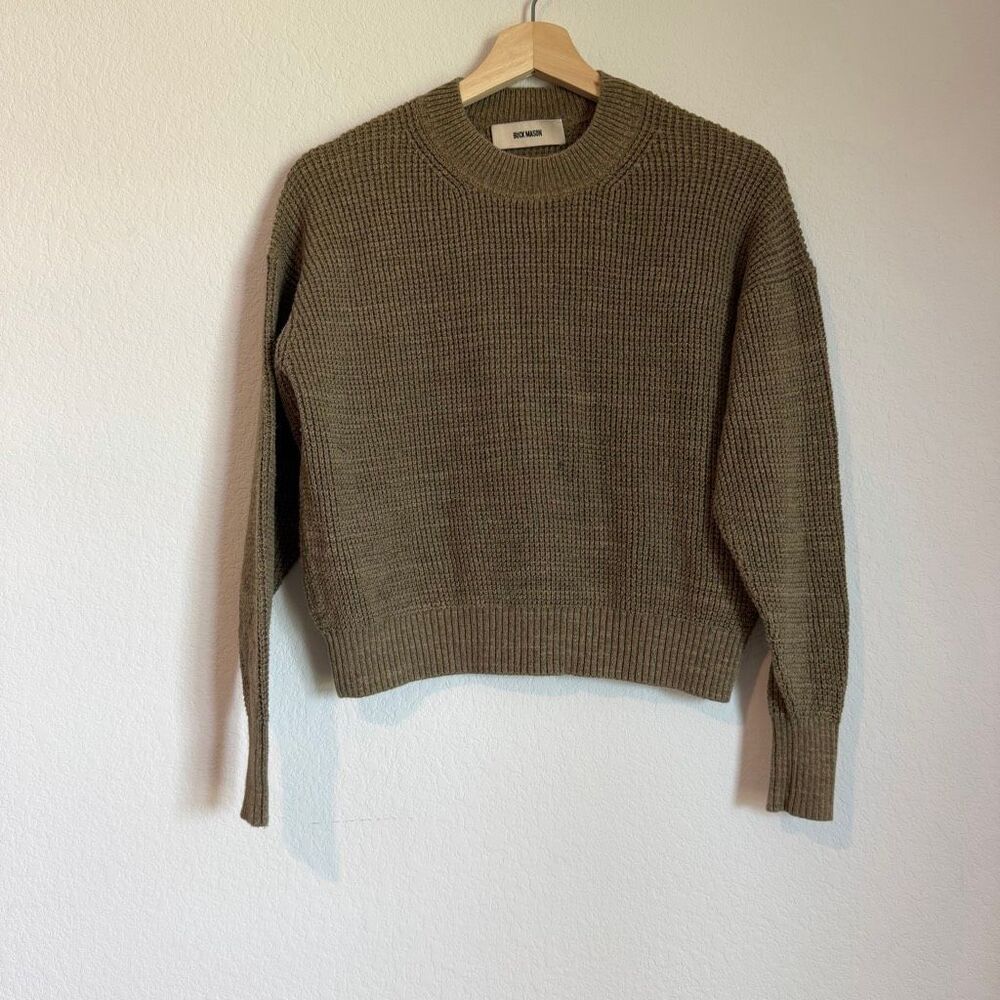 Buck Mason Olive Green Seafarer Shrunken Crew Neck Pullover Sweater Women's XS - Picture 2 of 7